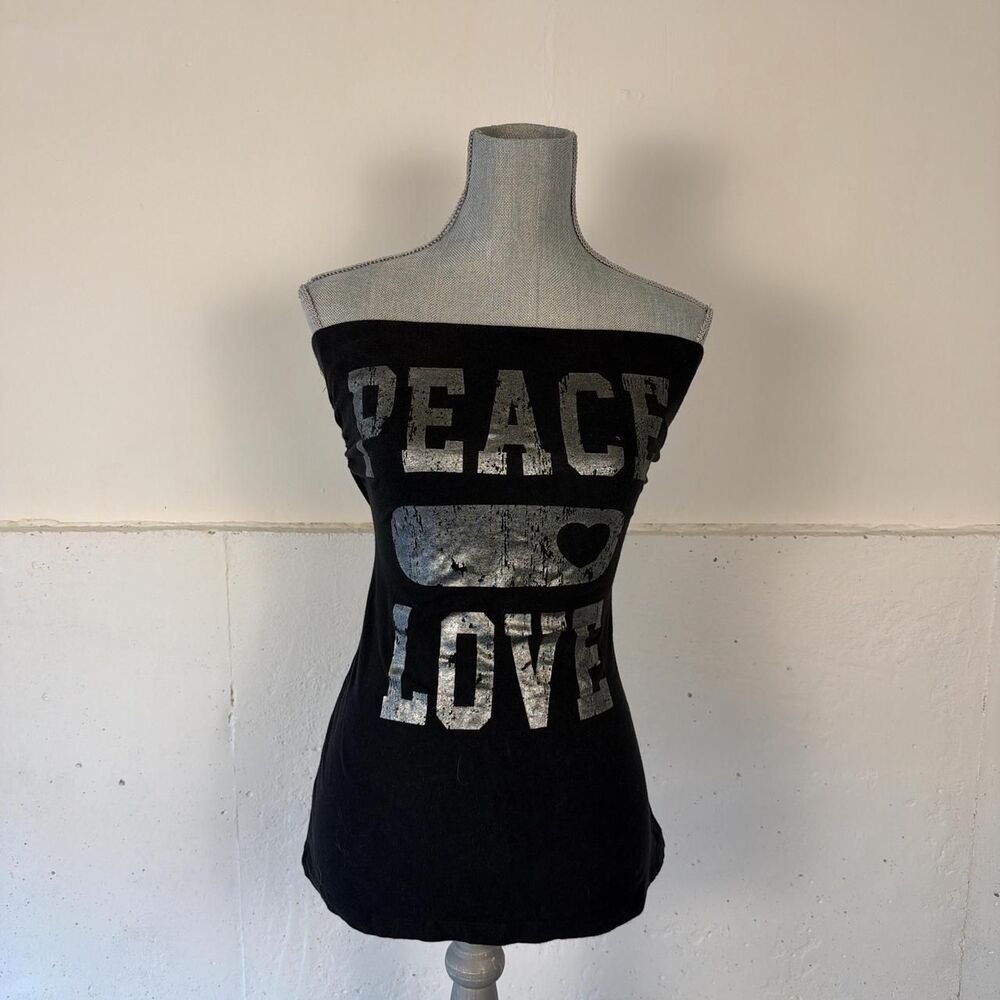 Y2K Black Grunge “Peace and Love” 2000s Tube Top